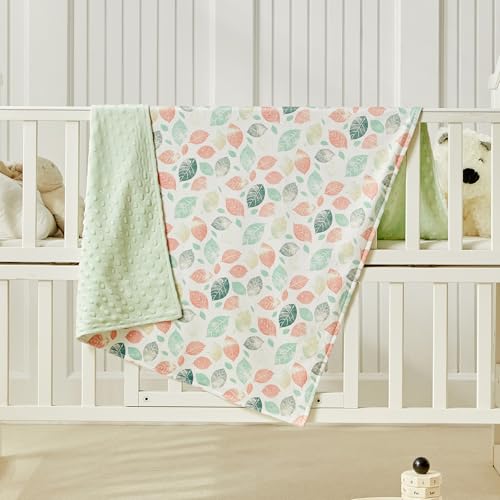 Image of DuShow Leaf Baby Blanket for Girls - Ultra Soft Double Layer Minky Blanket with Dotted Backing, Lightweight Receiving Swaddle for Newborns & Toddlers, Nursery, Stroller, Carseat-30x40 Inches