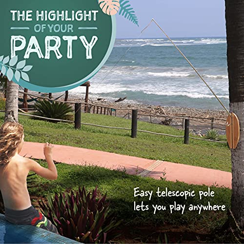 image for Tiki Toss Hook and Ring Toss Deluxe Set - 100% Bamboo with 5 Ft Telesc