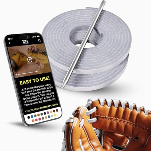 TOFL Softball and Baseball Mitt Lace Kit | 2 Leather Laces with Lacing Needle for Catchers Glove | White