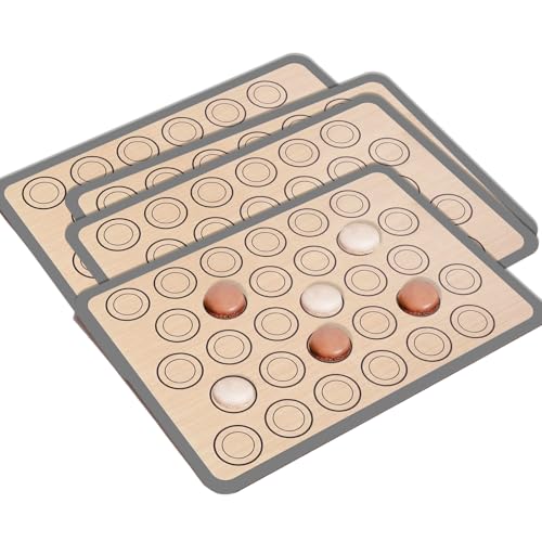 Katyjun Backmatte Silikon 4 Stück für Macarons Backen Kekse Ausrollen und Dörren Macarons Backset Mit Temperaturbereich von -40 bis 230 Keksgrößenkontrolle Einfache Reinigung Antihaft