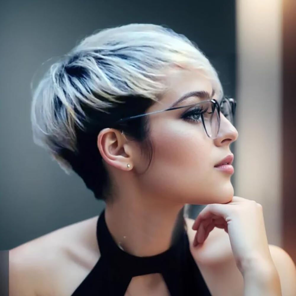Ombre Gray Hair Wig Synthetic Wigs for Black/White Women Natural Short Ombre Wig with Bang