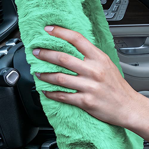 Image of FH Group Universal Fit Doe16 Faux Rabbit Fur Cozy Steering Wheel Cover fits Most Cars, SUVs, Trucks, and Vans, Ultimate Protection Mint