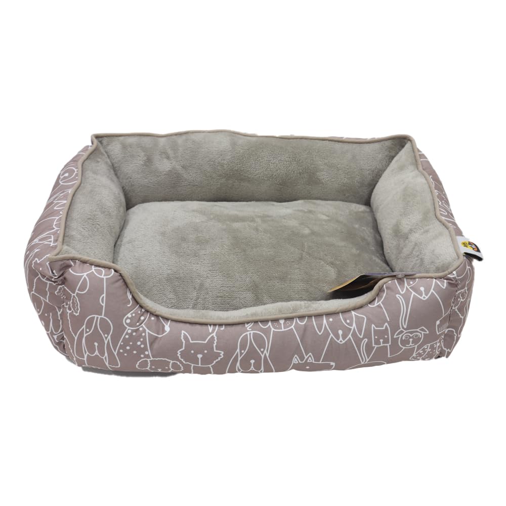 NutraPetAahh… Squarey L46 X w36 X h42Cms Flannel Beige Doggies Love, Pet Bed, Dog Bed, Cat Bed (Warm, Soft and Cozy)