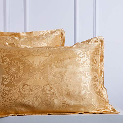 Raytrue-X Satin Pillow Shams, 2 Pack Jacquard And Luxury Pillow Cases, Soft Microfiber Bedding Collection, Standard Size (Gold, Standard 20X26 Inches) #TOP2