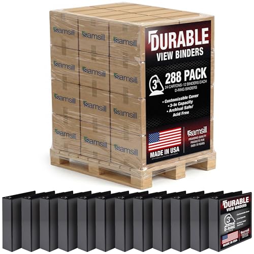 Image of Samsill Durable 3 inch 3 Ring Binder, D Ring Binder, 100% Recycled Chipboard, Black, Pallet of 288 Binders in 24 Cartons