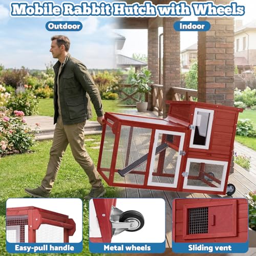Image of Rabbit Hutch Indoor Outdoor Bunny Cage Small Chicken Coop Asphalt Roof