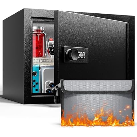 Grimtron Fireproof Waterproof Mini Kids Safe Box - (0.22 cu. ft.) Small Safe Box with Combination Lock for Kids, Money Safe for for Cash Jewelry Cover