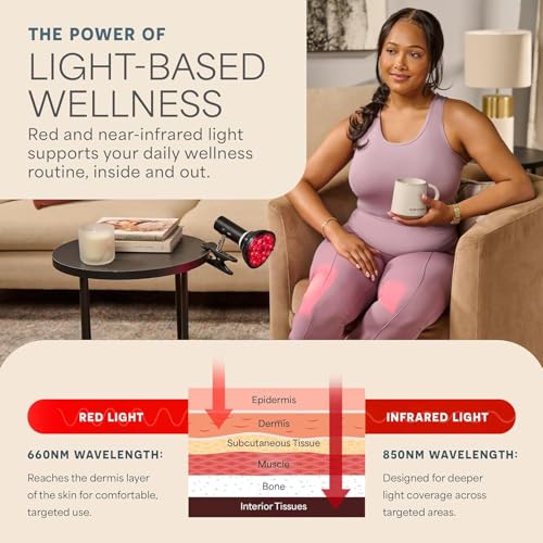 Image of LifePro Red Light Therapy Lamp - Infraglow Infrared Red Light Therapy Bulb with 660nm and 850 nm Wavelength -18 LEDs & Clip-On Lamp - at Home Infrared Bulb for Daily Wellness and Relaxation