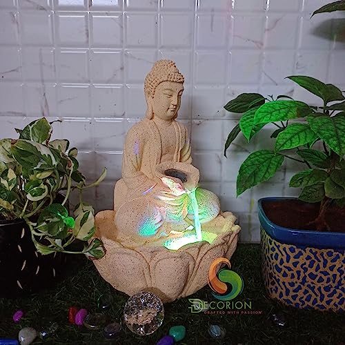 Image of Decorative Table Top Water Fountain for Home Decor /Office /Indoor & Outdoor /Garden /Puja Room /Vaastu with Multicolor LED Light and Adjustable Water Pump (D-030)