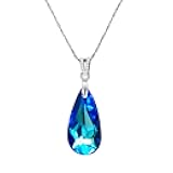 YINUJIAO Water Drop Teardrop Pear Shape Austrian Crystal Pendant Necklace for women 925 Sterling Silver Handmade Chain Jewelry Gift