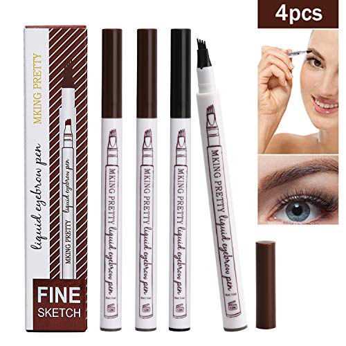 Noverlife 4PCS Microblading Tattoo Eyebrow Pen Waterproof Eyebrow Pencil with Four Tips Liquid Long-lasting Brow Gel Tint Dye Cream for Natural Eyes Makeup (Brown Black Chestnut Gray)