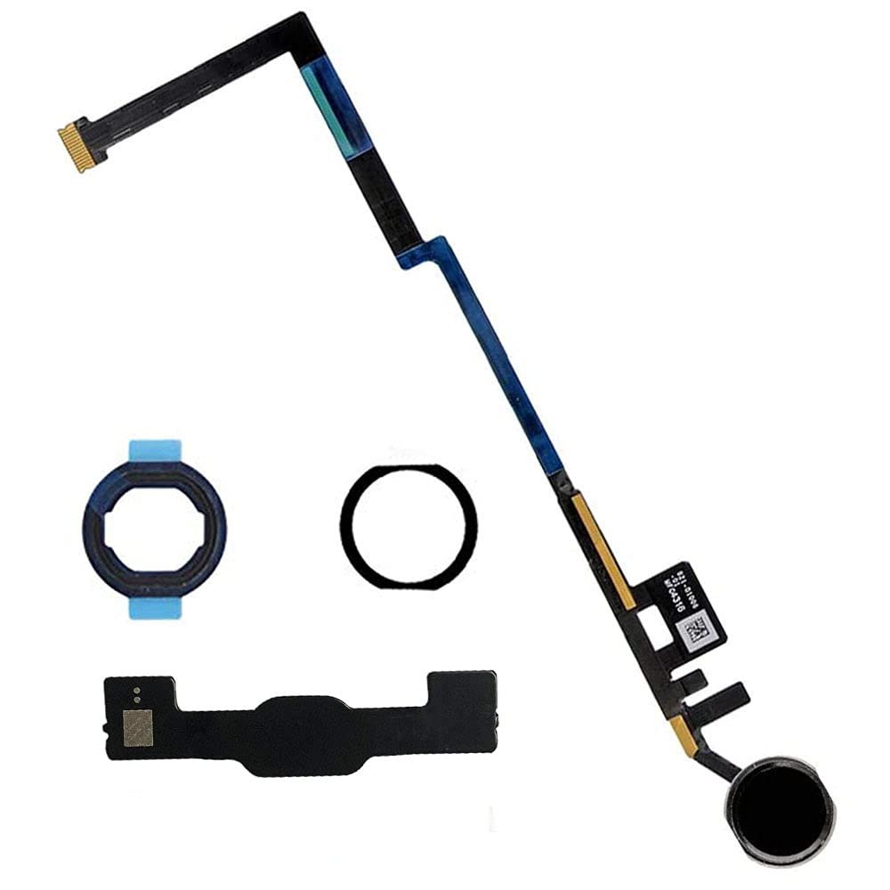HQB-STAR Home Button Compatible with iPad 6 2018 / iPad 5 2017 9.7 inch (Black) with Flex Cable Connector +Bracket with Gasket and Waterproof Ring(