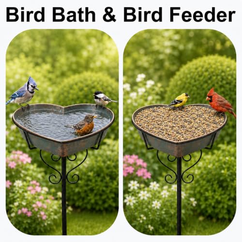 Image of Goodeco Metal Heart Bird Bath - 2.17 inch Deep, 12.1 inch Easy-Clean Removable Bowl