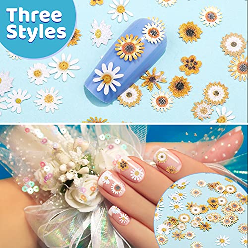 24 Grids 3D Sunflower Nail Stickers Fall Sunflower Nail Decals Sunflower Glitter Daisy Flowers Designs Wood Pulp Chips Design Nail Decals Sequin For Nail Decorations #TOP2