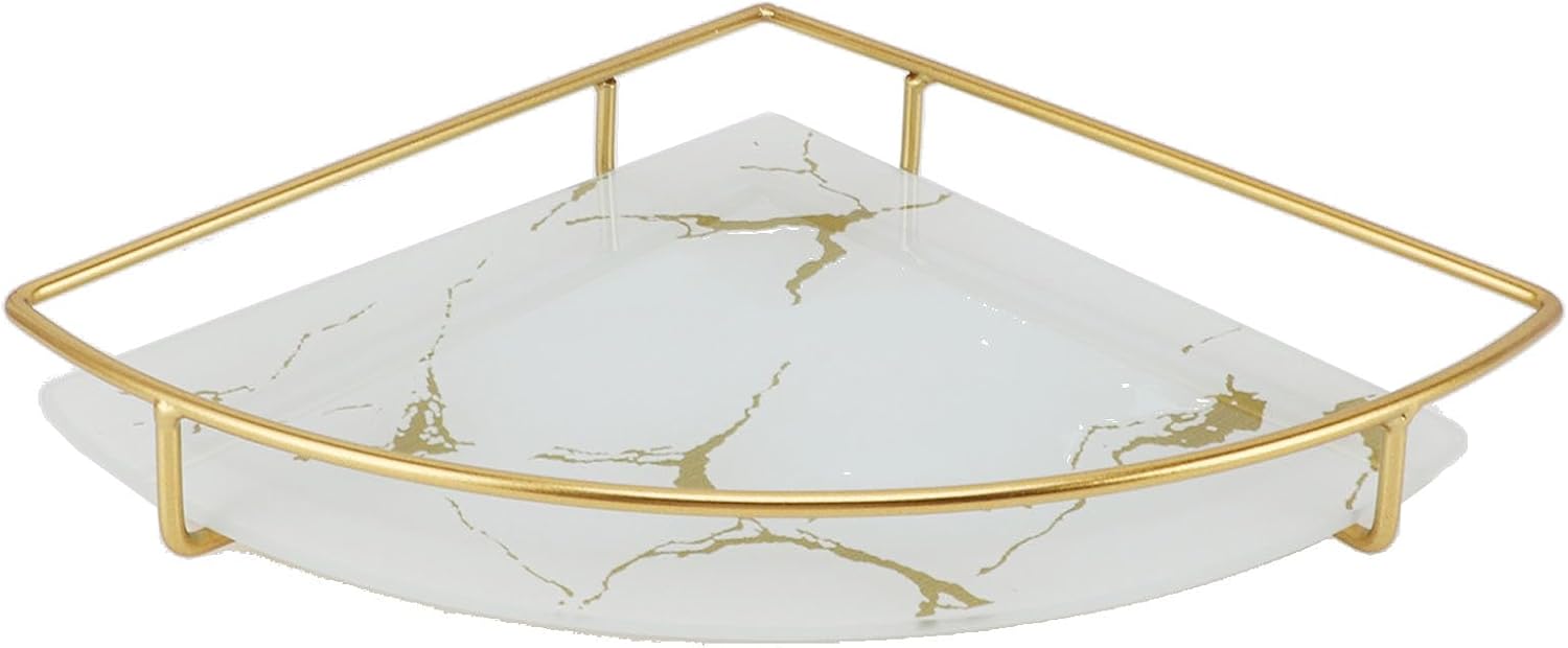 Triangular Corner Bathroom Organizer Storage Tray White Iron Glass Anti-Slip for Towels Paper Napkins Jewelry
