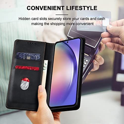 Image of Jasonyu Wallet Case for Samsung Galaxy A54, Flip PU Leather, Black
