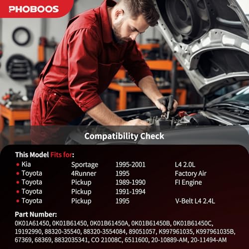 Image of PHOBOOS A /C compressor with Clutch Compatible with Kia Sportage 1995-2001 & Toyota 4Runner 1995 & Pickup 1989-1995, L4 2.0L, Fast Cooling, Low Noise, Easy Installation, Ref. 88320-35540