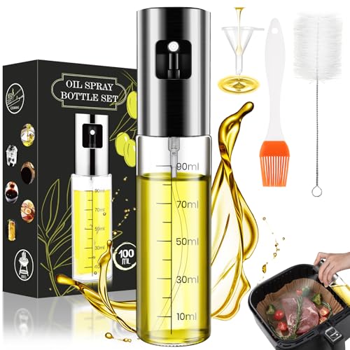 BALITTA Ölsprüher, Öl Sprühflasche für Speiseöl, Ölspray zum Kochen, Glas Ölsprüher für Heißluftfritteuse mit Backpinsel, Reinigungsbürste und...