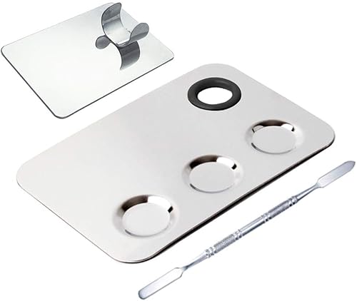 Paleta de cosméticos con mini anillo y espátula, juego de 3 pozos de acero inoxidable, paleta de maquillaje para mujer, paleta de cosméticos para
