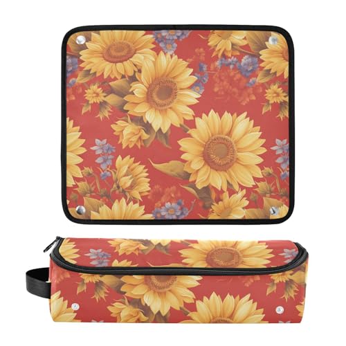 Bolsa de Viaje para Herramientas de Cabello Glowing Sunflower Roja Resistente al Calor Impermeable con Esterilla Extraíble para Plancha y Rizador miniatura 3