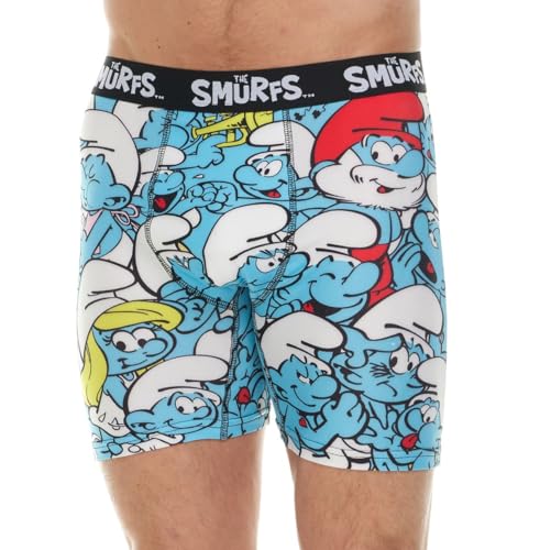 The Smurfs Men's Boxer Briefs - No Fly, Anti-Chafing Stitching, Comfort Shaped/Cotton Lined Crotch