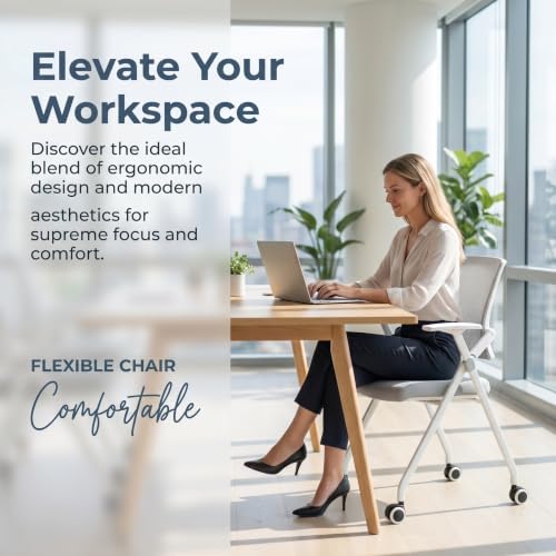 Image of Folding Office Chair with Wheel,Conference Room Chairs with Smooth Armrest-Mesh Back,Rolling Stackable Foldable Desk Chair for Guest Reception Meeting Classroom Training Seminar