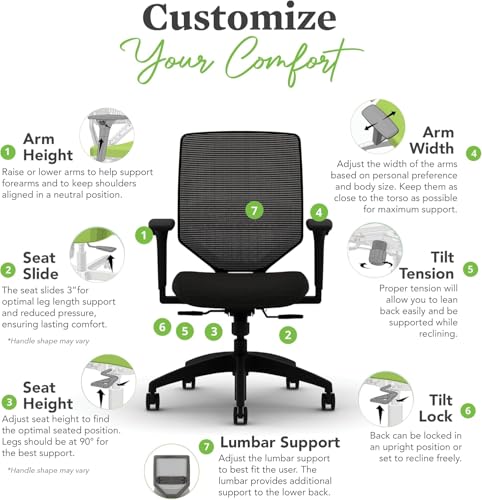 Image of HON Solve Office Chair, Ergonomic Office Chair Mesh Back Support, Adjustable Lumbar Support, Height Adjustable Arms, Black Frame, Peacock
