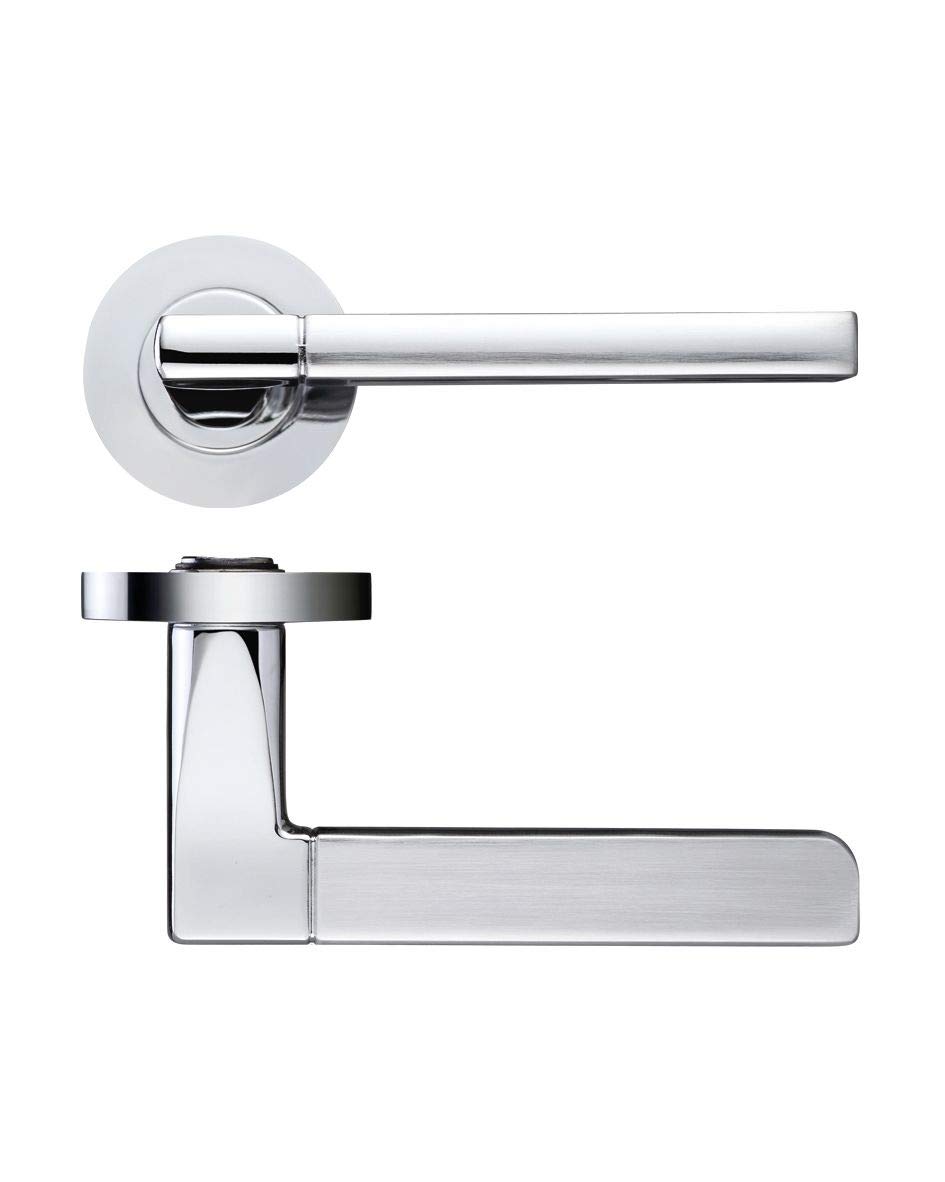 Zoo Hardware Venice Internal Lever On Rose Fire Rated Door Handle Pair Stainless Steel Satin/Polished Chrome