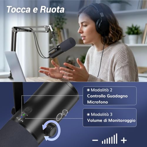 TONOR USB/XLR Micro Gaming Dynamique pour PC, Microphone Cardioïde de Studio avec Bras de Support pour Podcasting, Streaming, Enregistrement Vocal, Prise Casque 3,5 mm, Bouton Mute,TD510 AIR H+ – vue 4