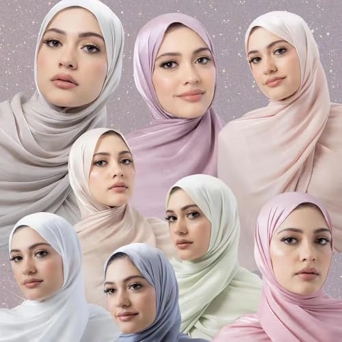 Women Premium Hijab Head Scarf Lightweight Shimmer Scarves Crepe Wedding Shawls and Wraps for Evening Dresses Shiny4