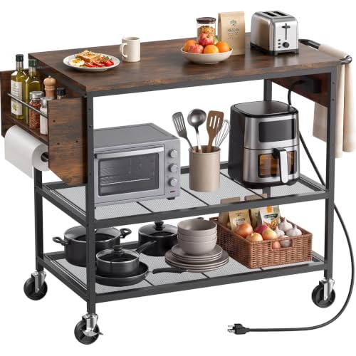 HavBeat Rolling Kitchen Island with Storage and Power Outlet