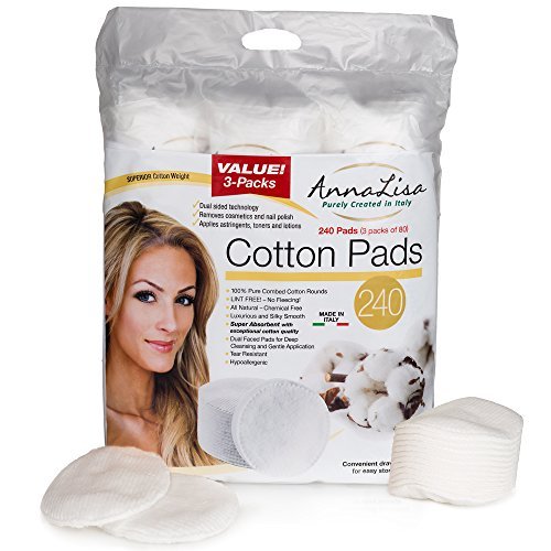 100% Pure Combed Cotton Rounds 3 Packs of 80 Hypoallergenic & Absorbing Cotton Pads for Face/Makeup/Nail Polish Removal |240-Piece Italian Round Facial Cleansing|