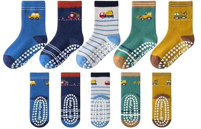 Image of WKLOUYHE Kid's Boy's Cotton Anti Slip Grip Socks(Colors & Print May Vary) (Pack of 5) Multicolour