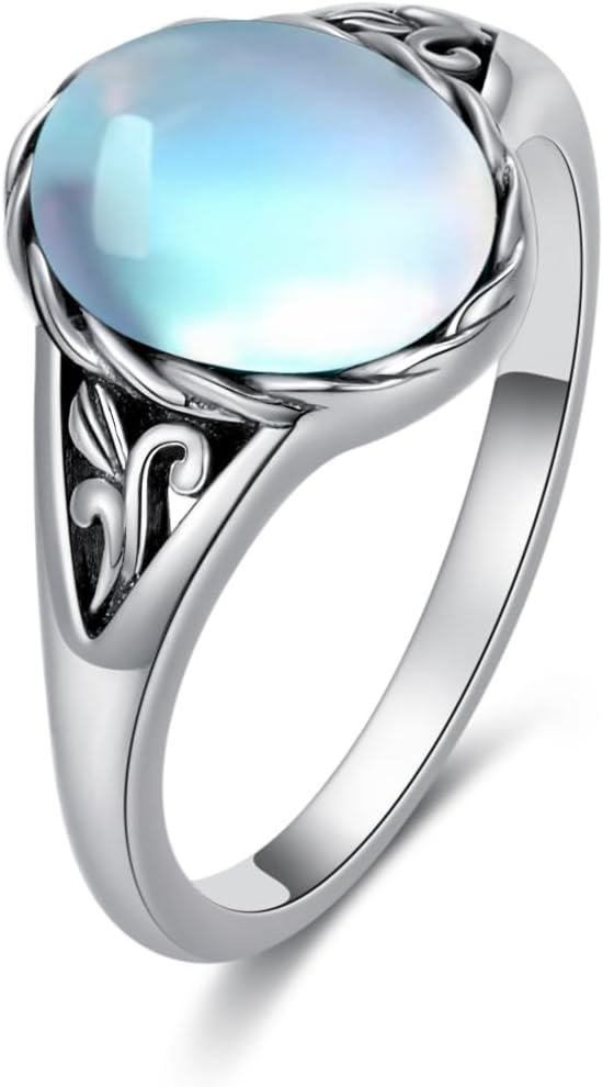 Turquoise Vintage Ring for Women, S925 Sterling Silver Oval Cut Natural Turquoise/Moonstone//Black Onyx Boho Turquoise Jewelry for Birthday Mother's Day Christmas