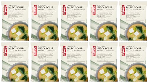 Yutaka - Instant Vegan Miso Soup with Toppings 7.5g Pack of 10 - with Spring Onion Tofu & Wakame Seaweed - Gluten-Free High in Protein - Vegan-Friendly Quick & Easy to Prepare