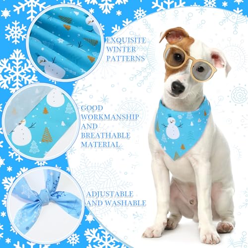 Image of Abbylike 50 Pcs Winter Dog Bandanas Bulk, Blue Snowflake Snowman Penguin