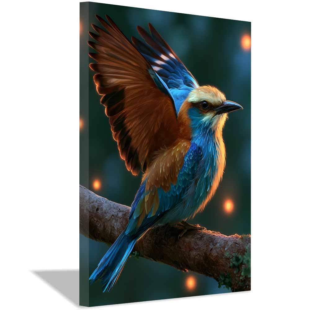 PUQAAEO Wall Art Painting Grizzly Bear Prints On Canvas Multicolor Forestss Bird Animal Pictures Wall Art for Home Cabin Decoration Rustic Farmhouse Decor(Multicolor)-60x90cm Framed