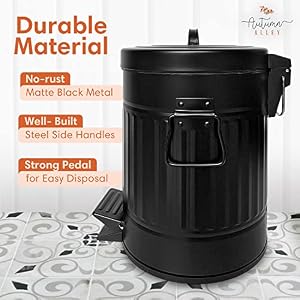 Autumn Alley Small Farmhouse Bathroom Trash Can - 5L/1.3 Gl Pet Proof Matte Black Trash Can with Lid for Rustic Bathroom, Farmhouse Kitchen Step Trash Can, Retro Metal Wastebasket 5L/1.3 Gal. Autumn Alley Small Farmhouse Bathroom Trash Can 5L13 Gl Pet Proof Matte Black Trash Can with Lid for Rustic Bathroom Farmhouse Kitchen Step Trash Can Retro Metal Wastebasket 5L13 Gal