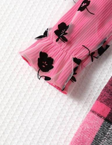 Image of Toddler Girl Clothes Girls Outfits Flare-lace Sleeve Top and Plaid Skirt Dress Fall Winter 2Pcs Girls Clothes 5-12T