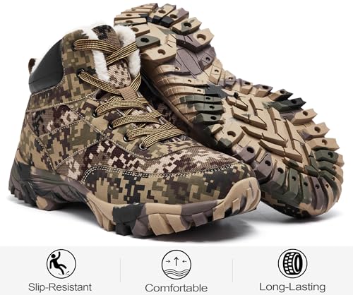 Men's Snow Boots Warm Fur Lined Camouflage Winter Hiking Boot Non-Slip Outdoor Work Shoes3