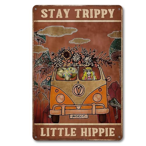 CrazySign Vintage Sign Hippie Wall Decor Stay Trippy Little Hippi...