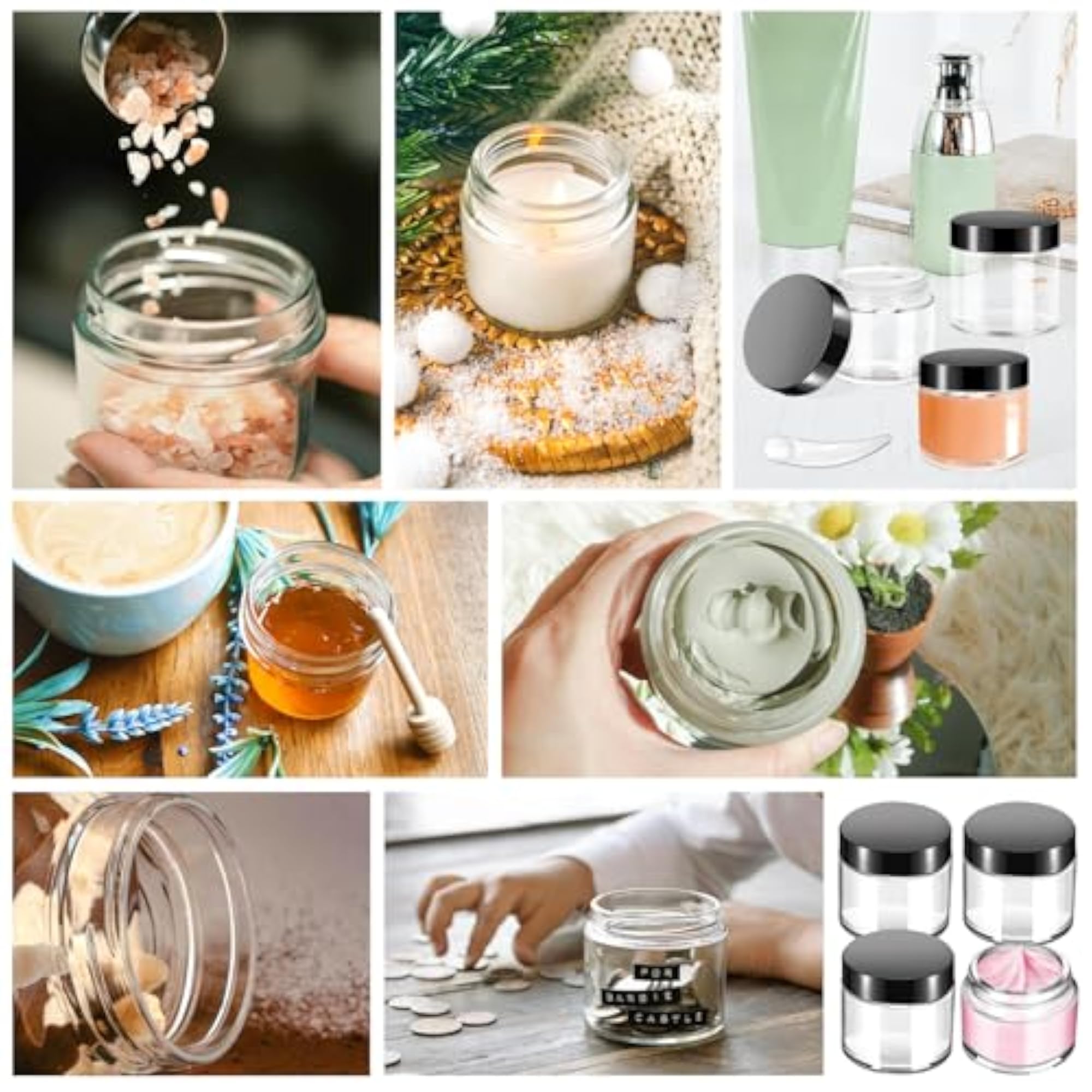 4 Pack 60ml Glass Jars with Lids for Toiletries