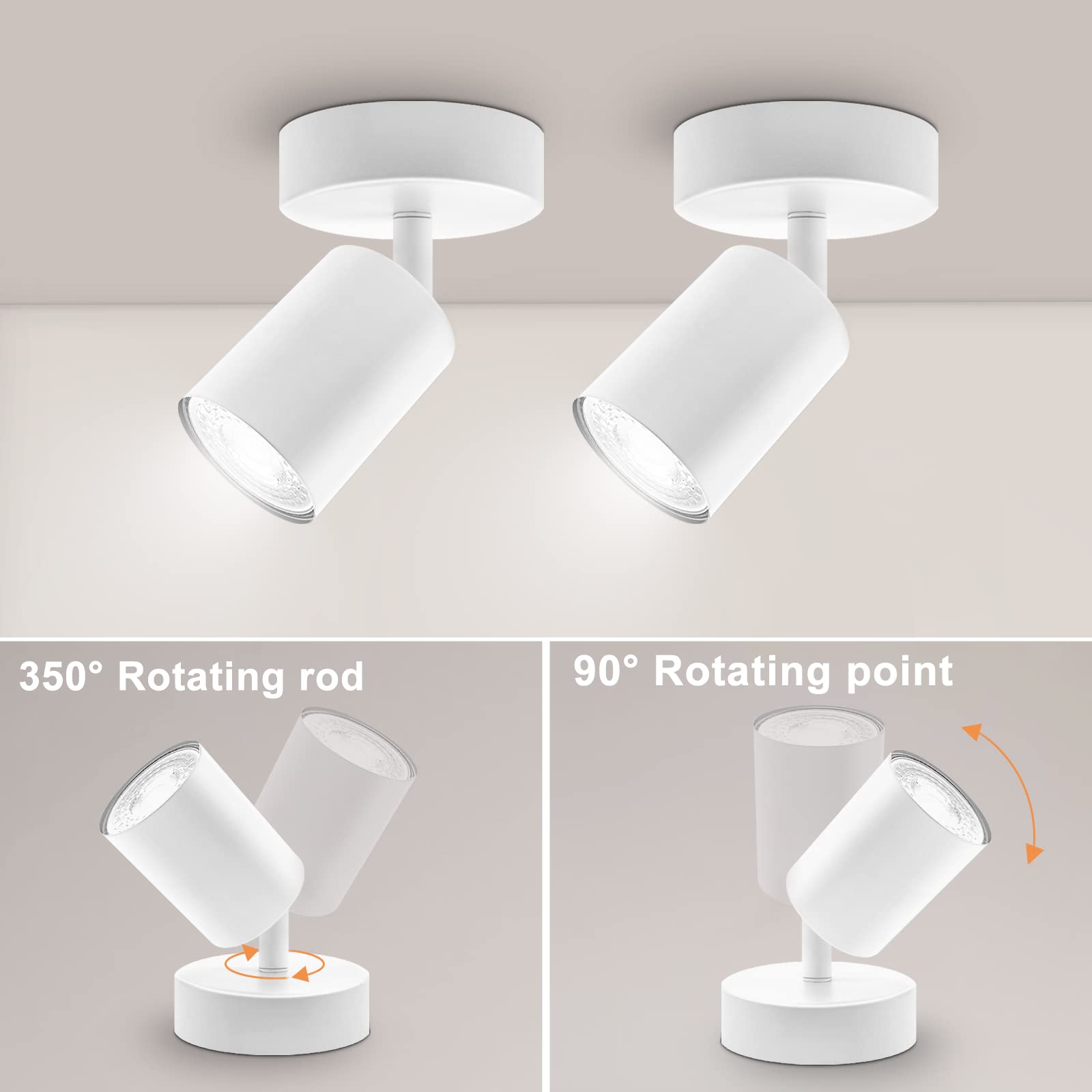 Ketom Lampada Faretti da Soffitto Orientabili, GU10 Faretti LED da Soffitto Bianco Moderna Plafoniera LED Faretti 1 Luce, Faretto da Parete Interno per Barra, Cameretta, Cucina, Senza Lampadina