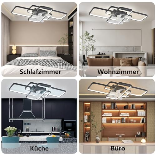 Ventilateur de plafond LED 80W noir de 72cm avec éclairage variable et télécommande