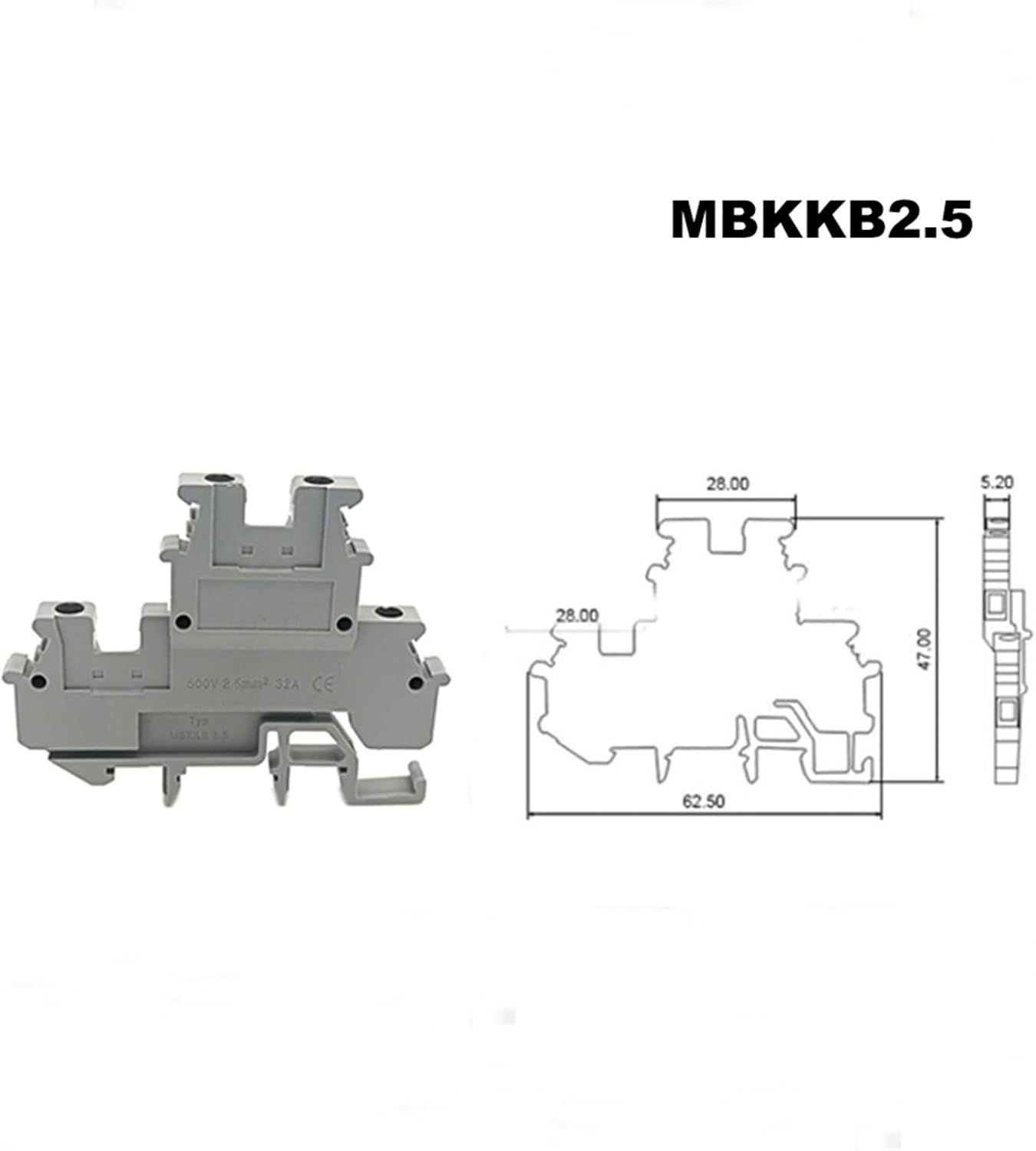 10/15/50pcs Din Rail Dual Row Terminal Blocks MBKKB2.5 Screw Wire Electrical Double terminals Block Connector 32A