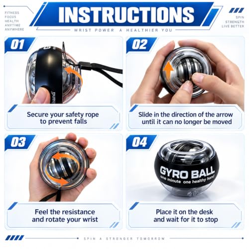 Auto Start Gyro Ball Wrist Trainer, Forearm Exerciser & Grip Strengthener for Hand, Finger & Arm, Beginner Friendly with LED Light & Storage Bag for Home Gym & Sports - image 6