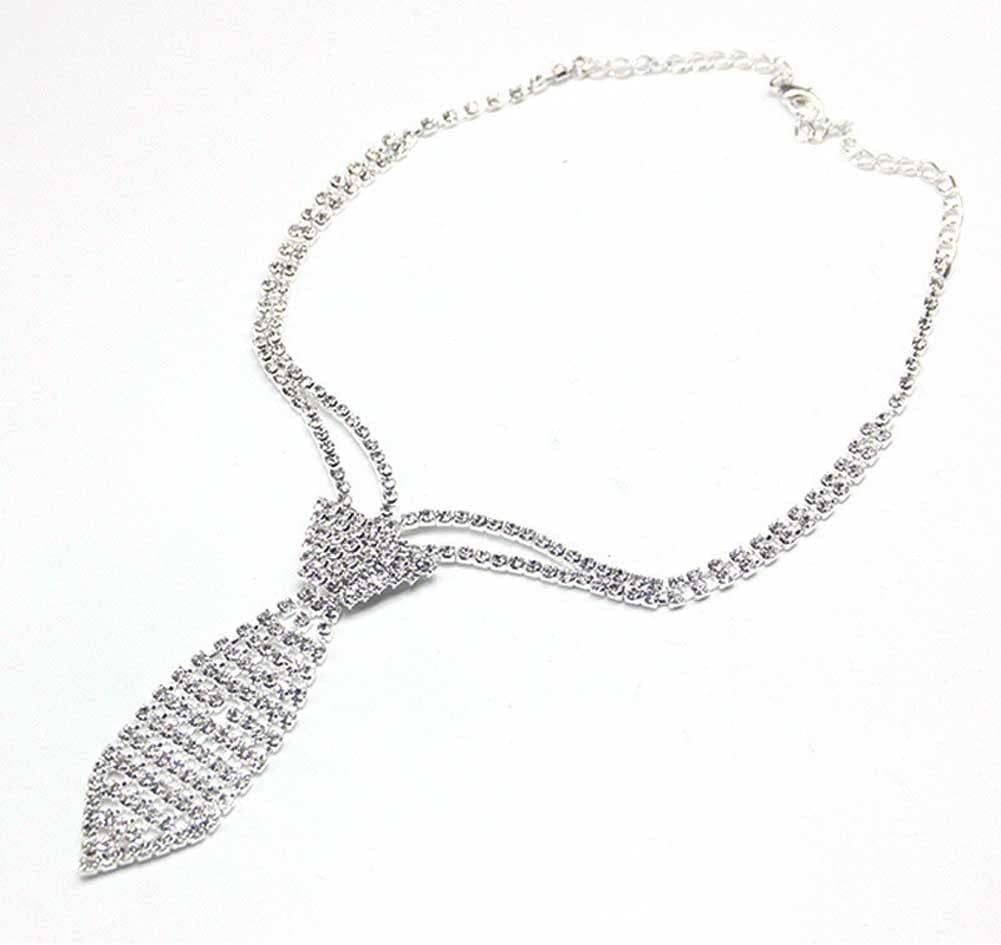 Teensery Silver Rhinestone Necktie Necklace Sparkly Crystal Neck Tie Choker Neckwear Party Jewelry for Women, 1 Piece - Image 2