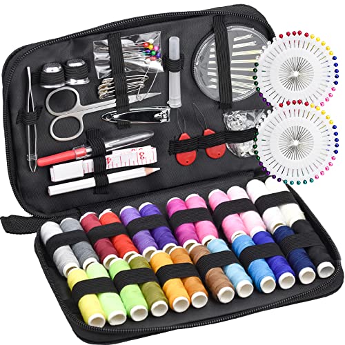 Kit Cucito, Set Cucito Casa con 130 Pezzi Accessori Cucire - 24 Bobine di Filo - 1 Pacco di 30pz Aghi da Cucire, Aghi Perle e Perni etc