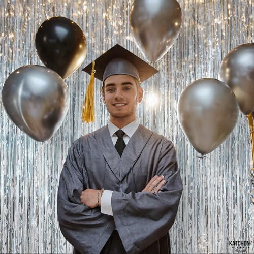 Image of KatchOn, XtraLarge Silver Fringe Backdrop - 3.2x8 ft, Pack of 2 | Silver Streamers for 25th Anniversary Decorations, Silver Birthday Decorations | Bridal Shower, Disco Party, Bachelorette party