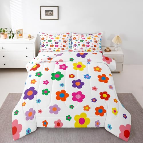 Image of Feelyou Flower Groovy Comforter Set Queen Size Kids Boys Girls Bedding